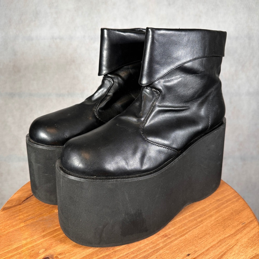 Funtasma Platform Boots Mens Size 11 Black Good Wedge Heel Side Zip Goth Punk